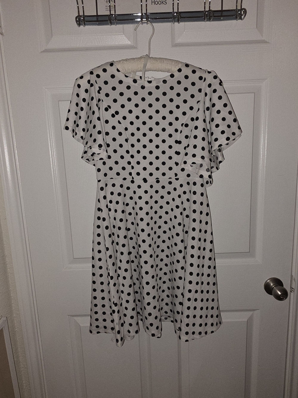 Black Polka Dot White Fit-and-Flare Dress